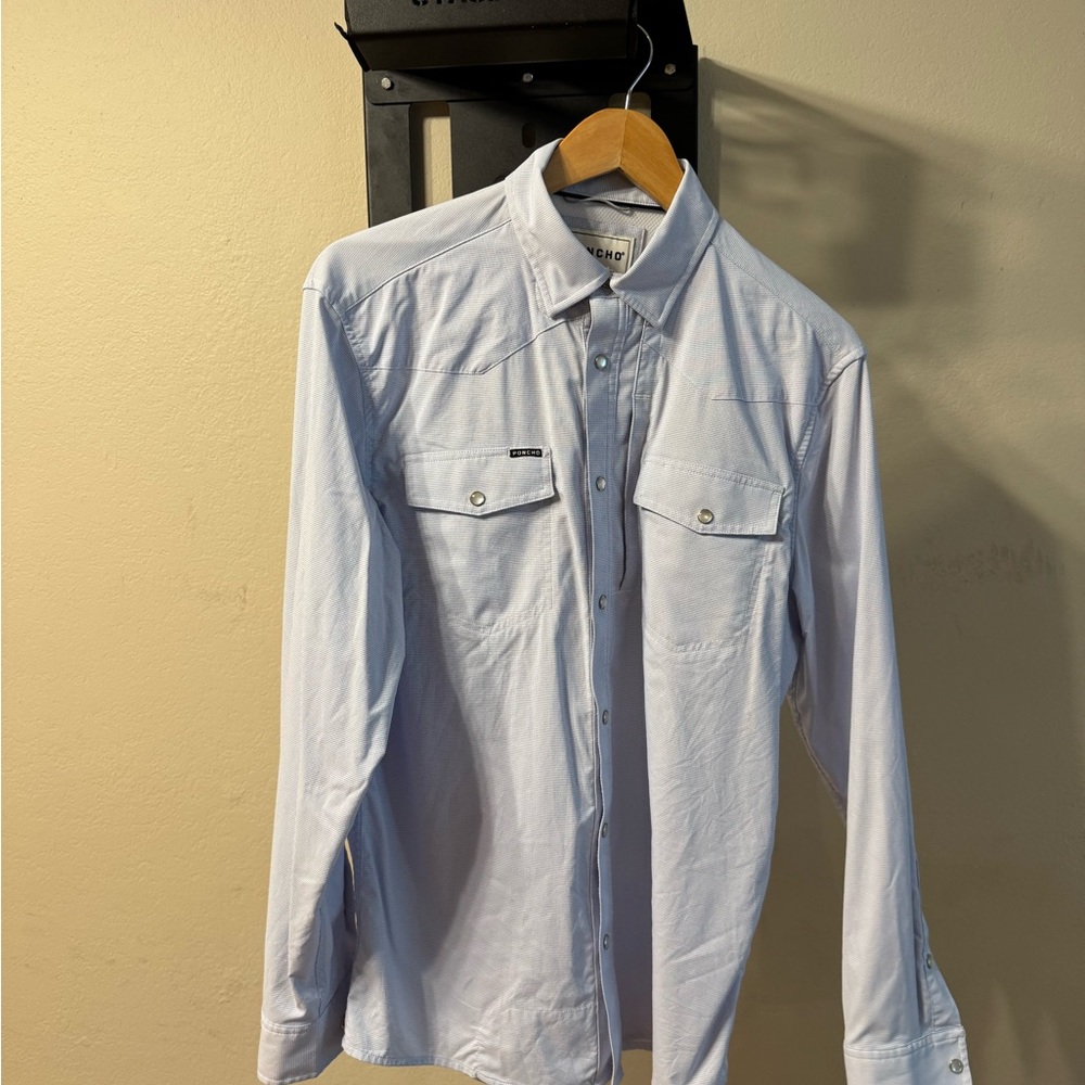 Men’s poncho size small slim fit Light Blue Long Sleeve Button-Up Shirt